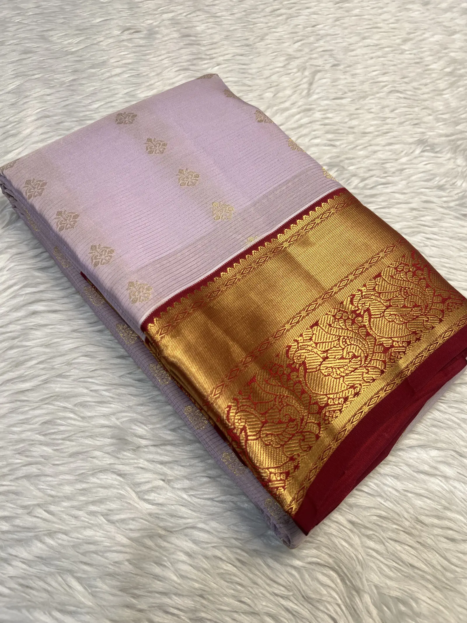 Light Lavender Pink Saree with Gold Floral Border