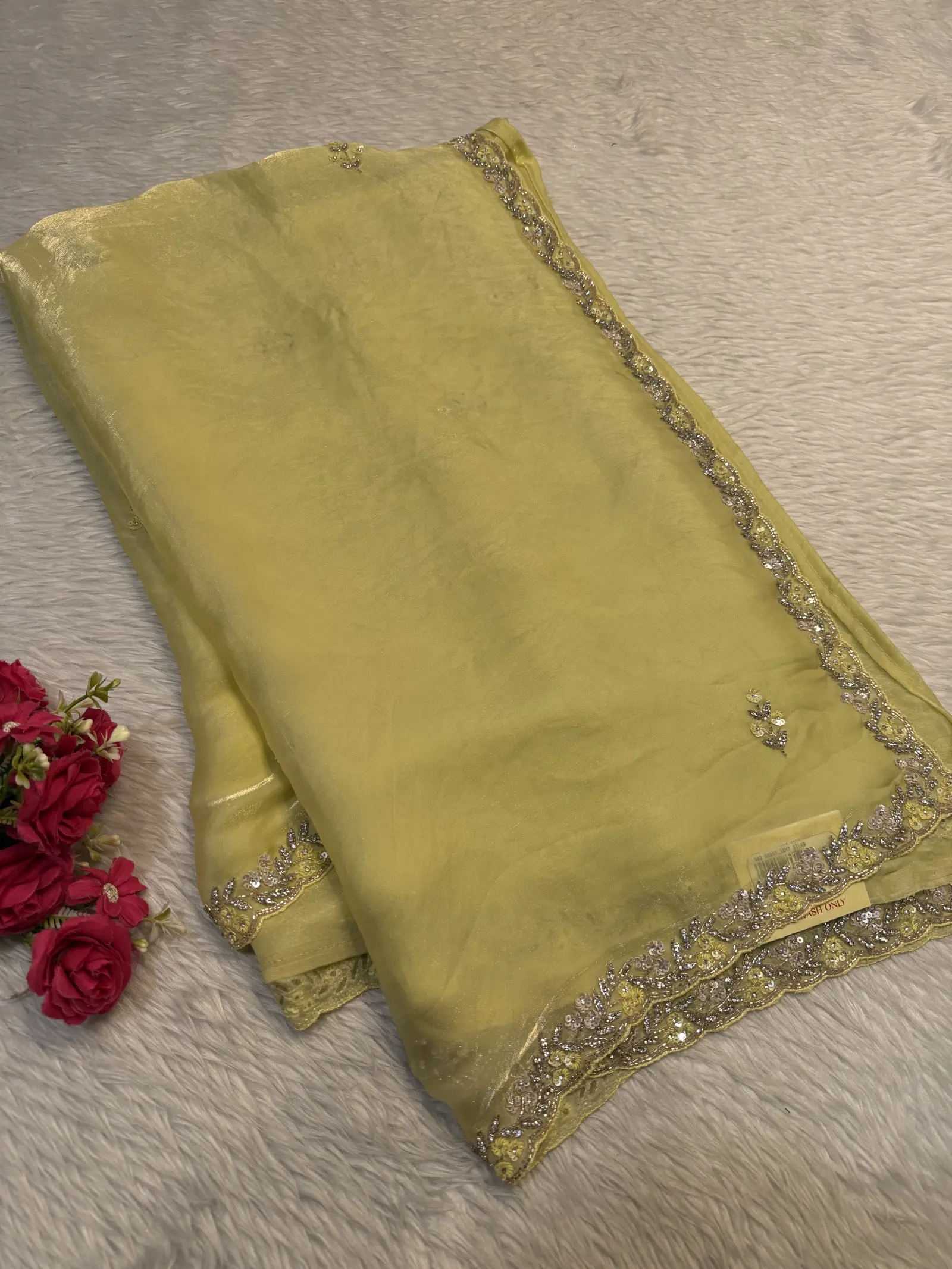 Lemon Yellow Saree with Scalloped Embellished Border