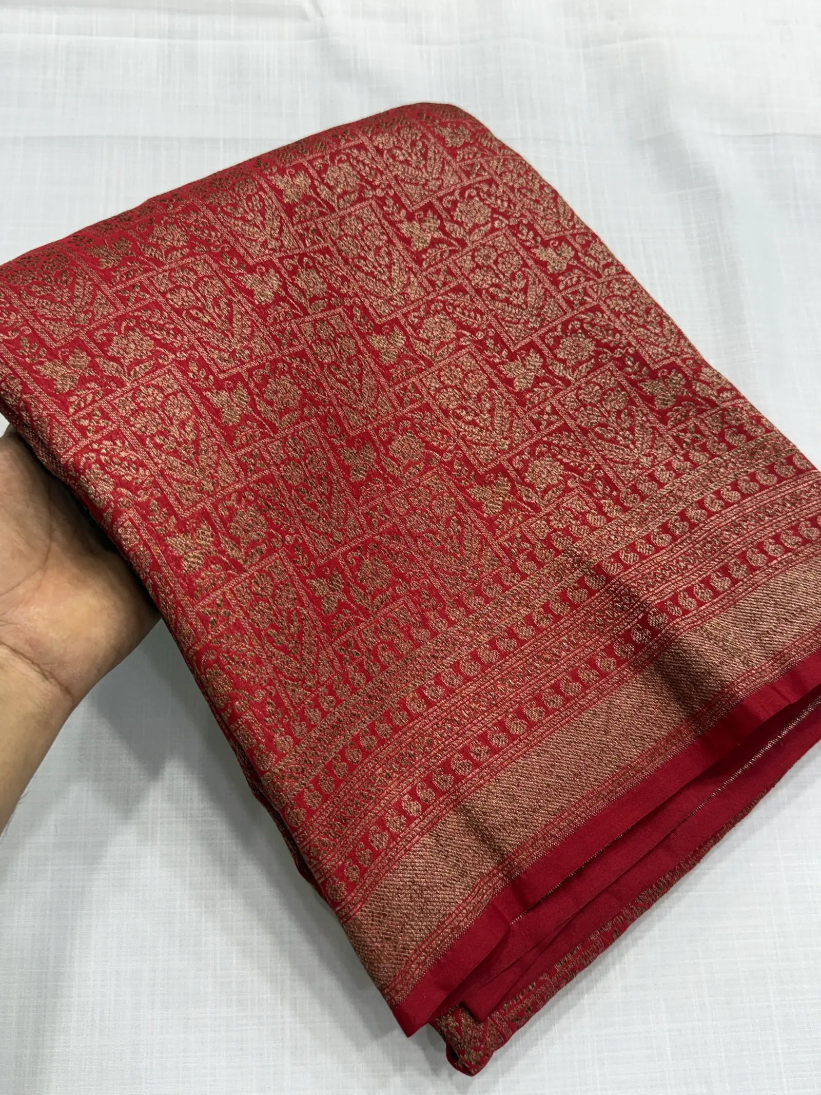 Red Banarasi Saree with Gold Brocade Pattern