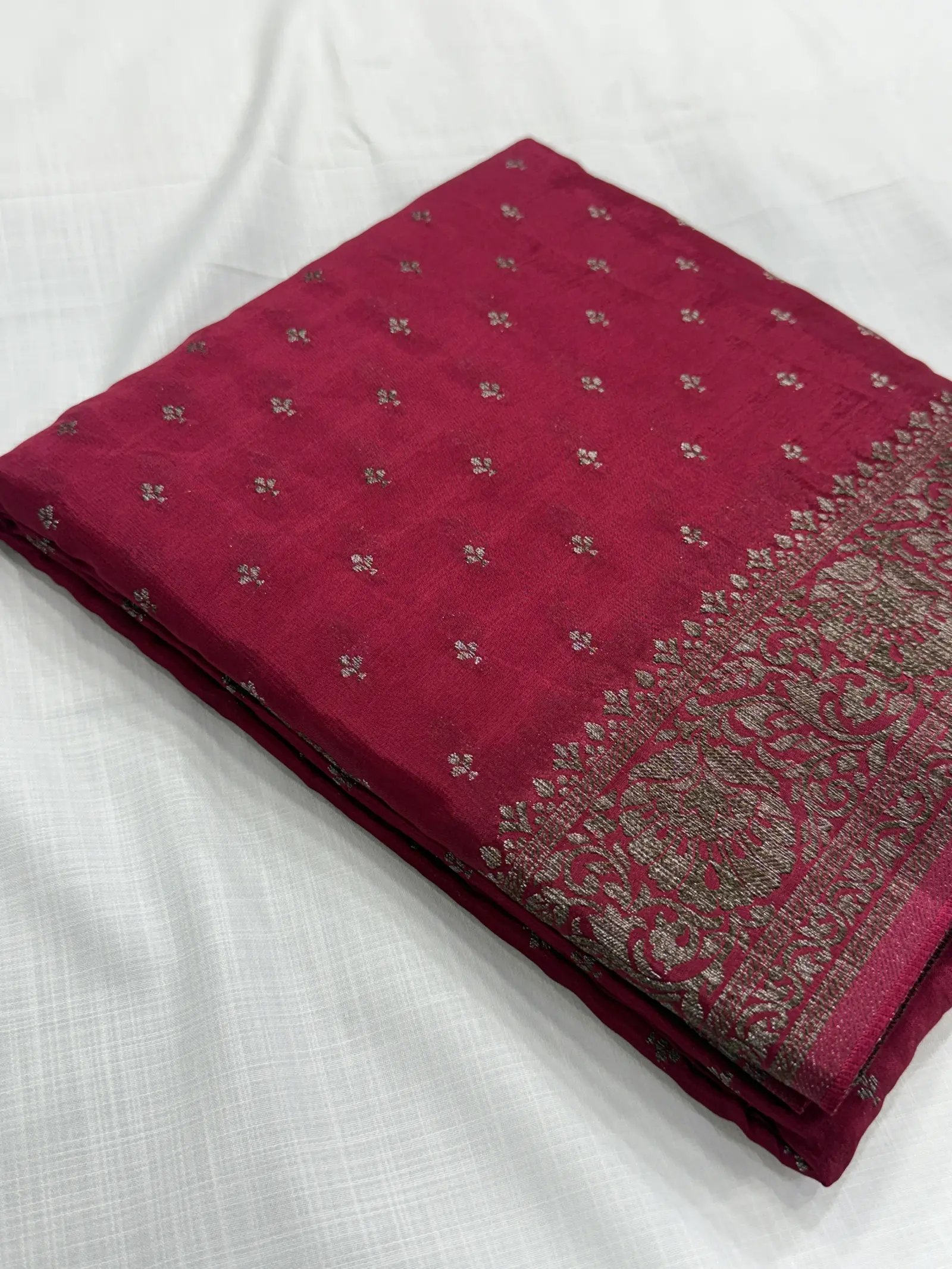 Rani Pink Organza Saree with Silver Motifs