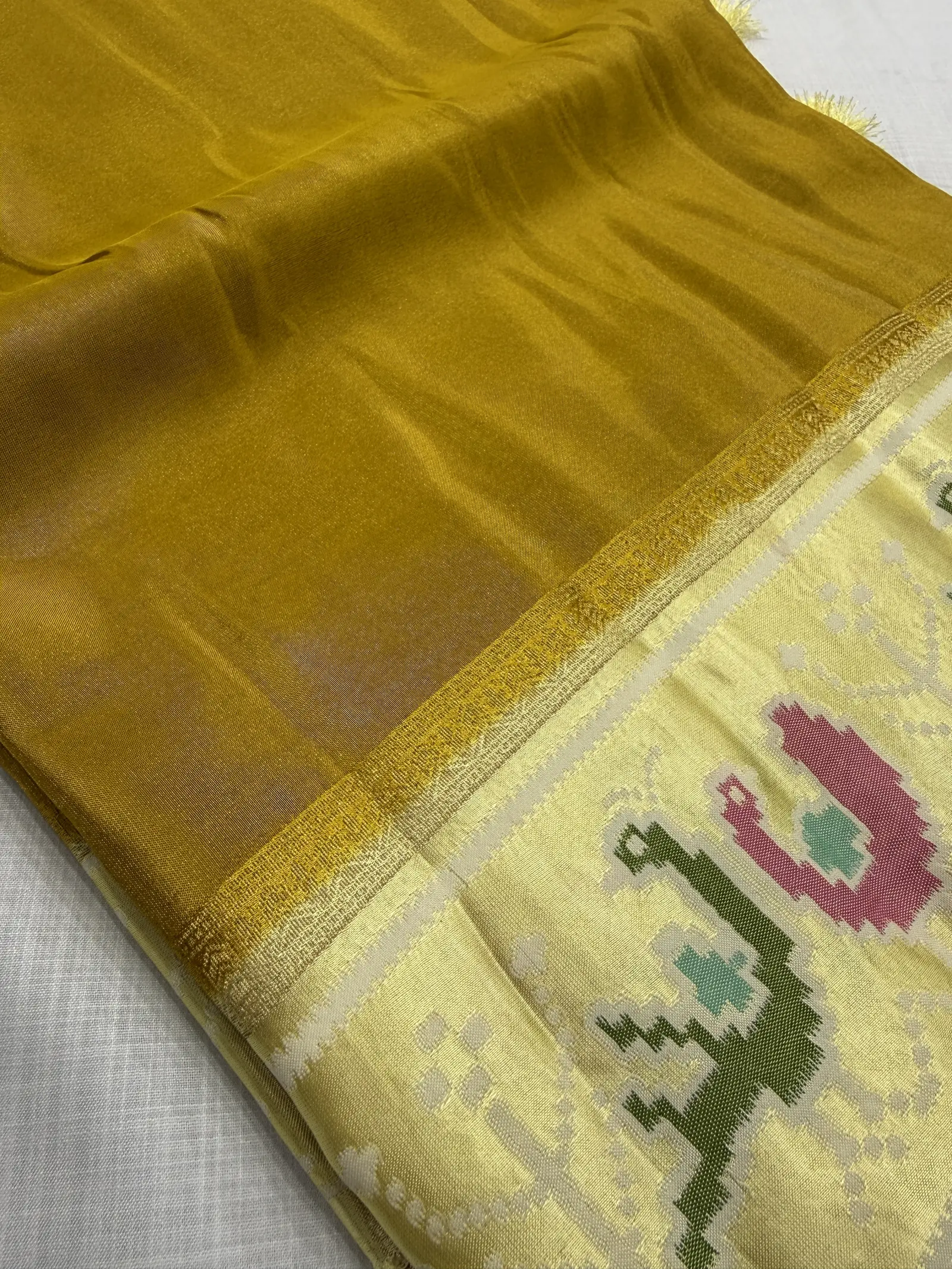 Mustard Organza Saree with Ivory Floral Border
