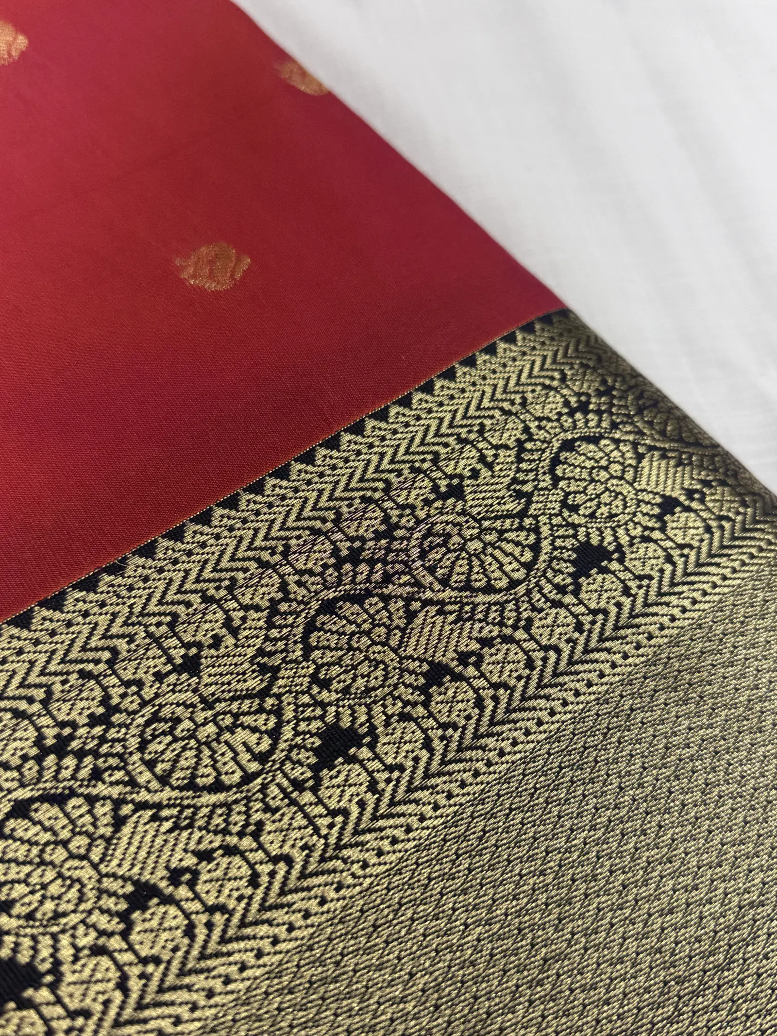 Rani Pink Saree with Gold Motifs and Navy Border