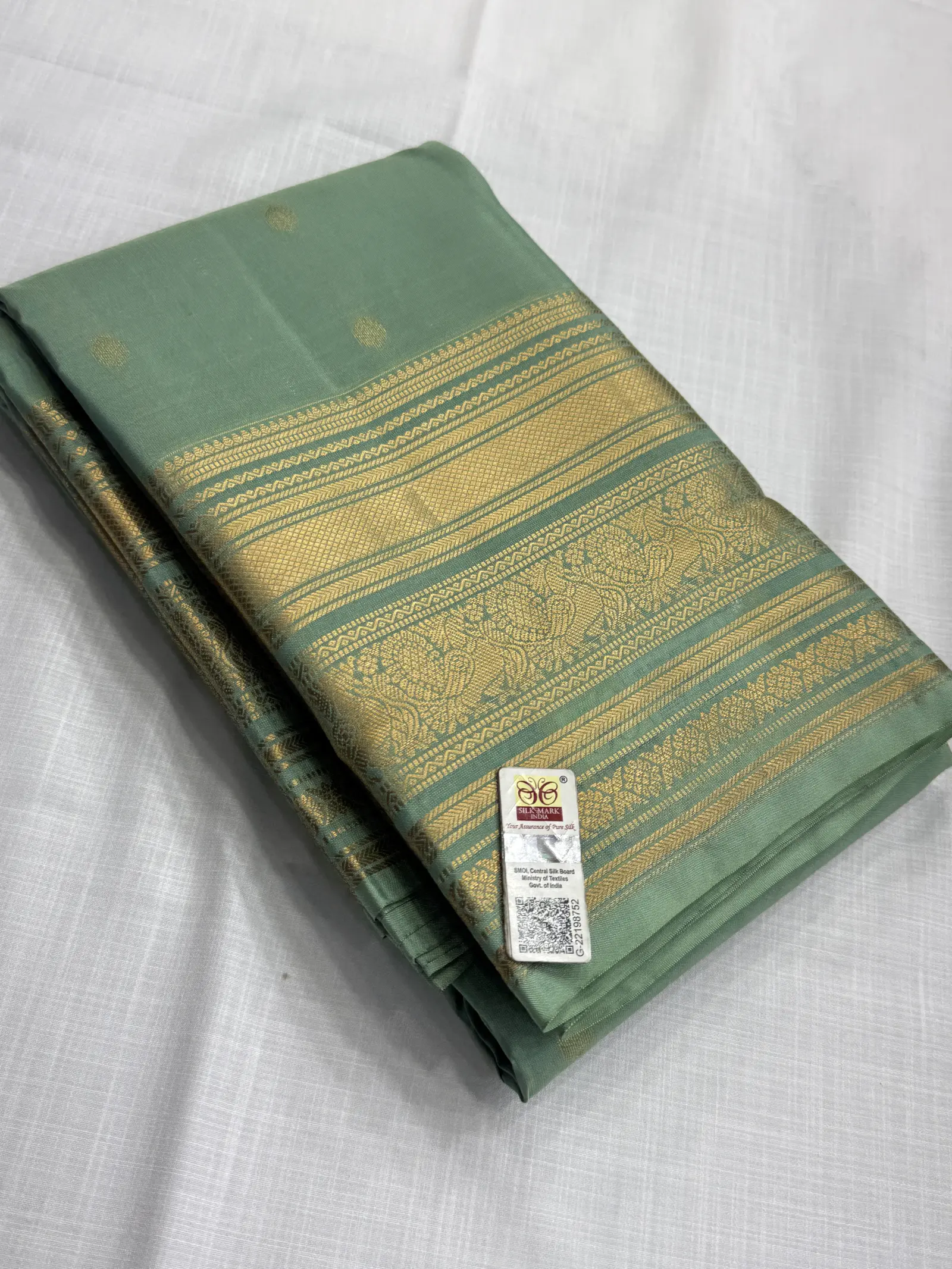 Sage Green Saree with Gold Woven Border
