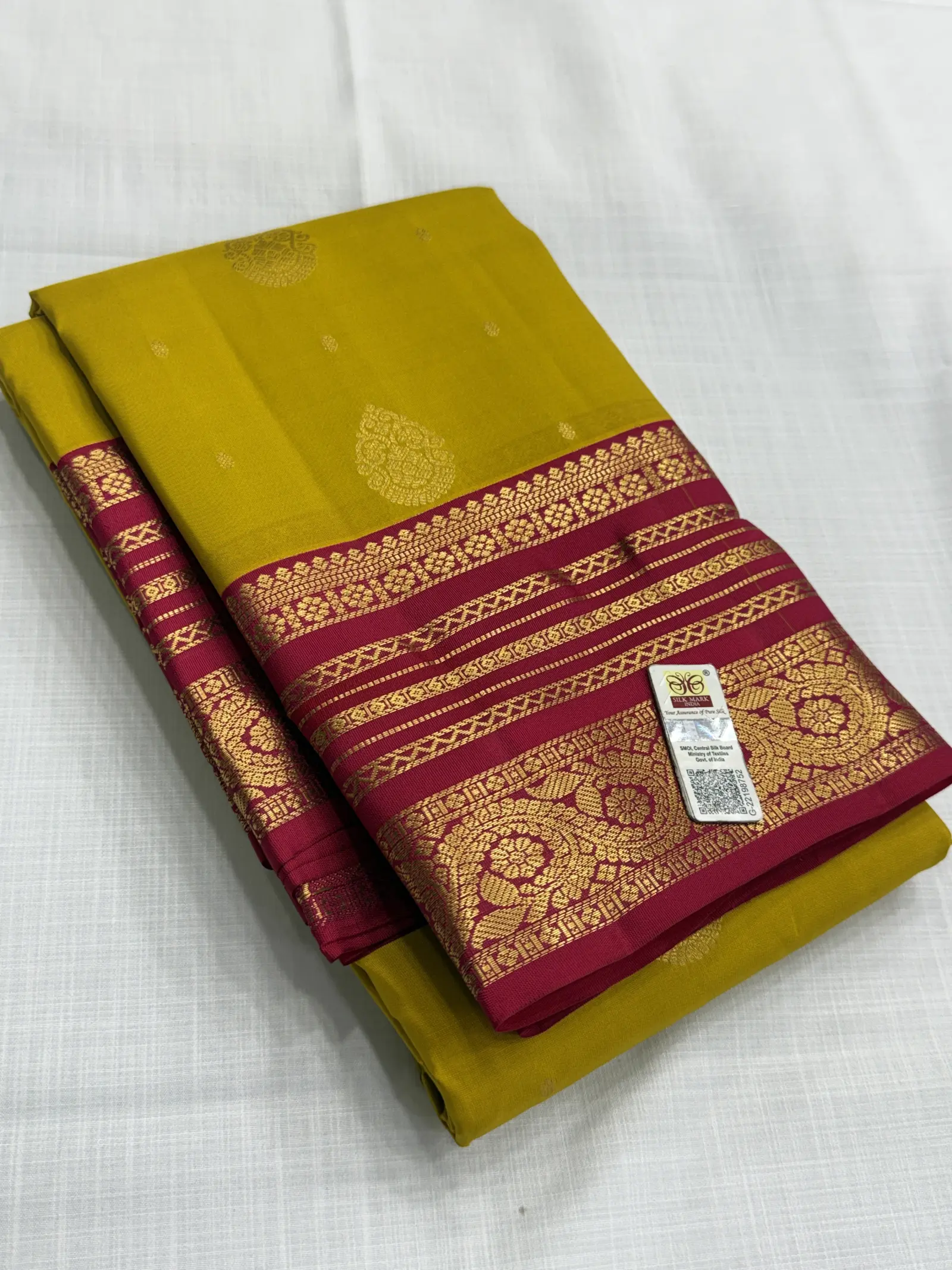 Golden Yellow Saree with Magenta Gold Border