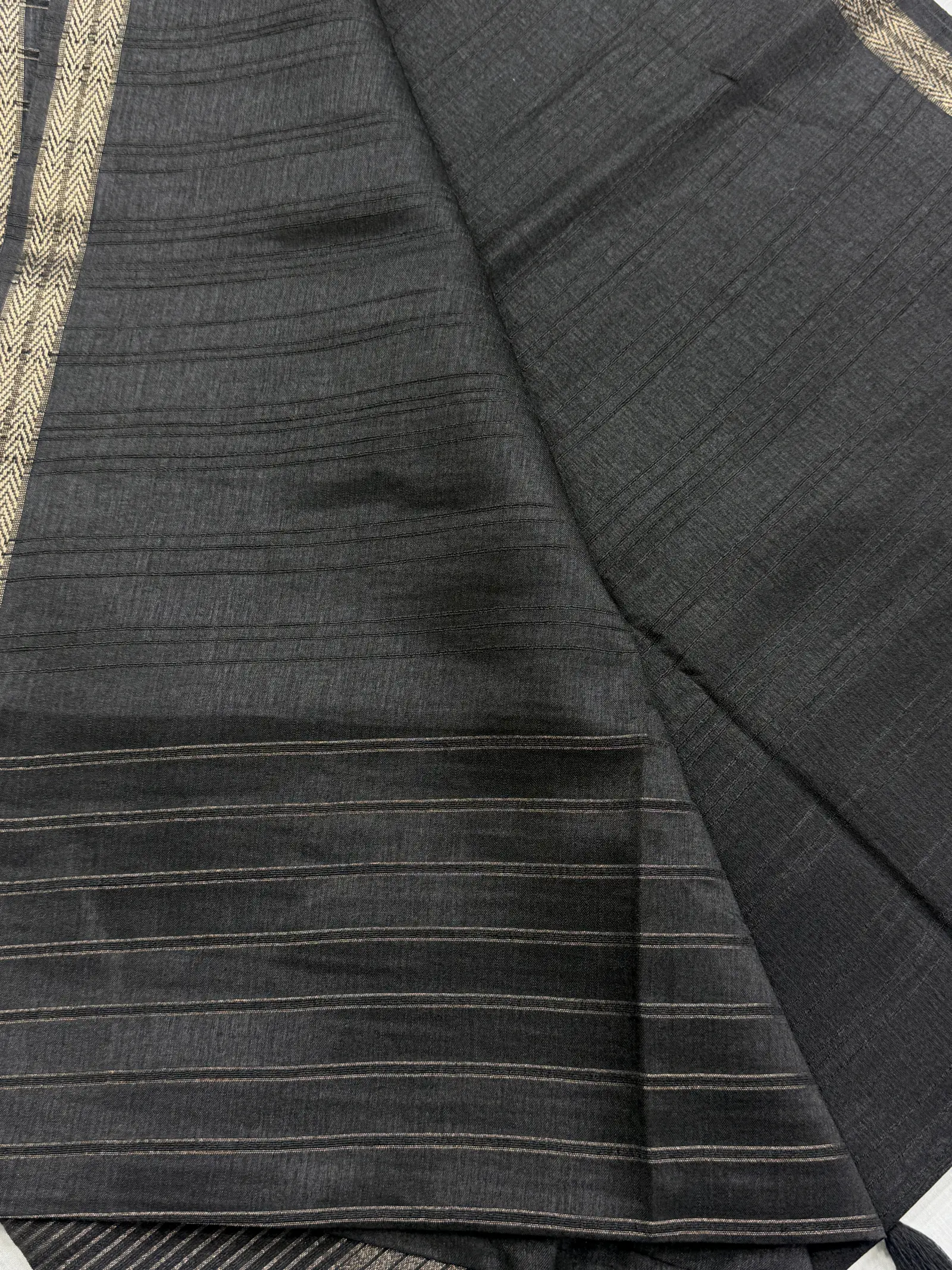 Cotton Saree in Charcoal grey with muted gold Border