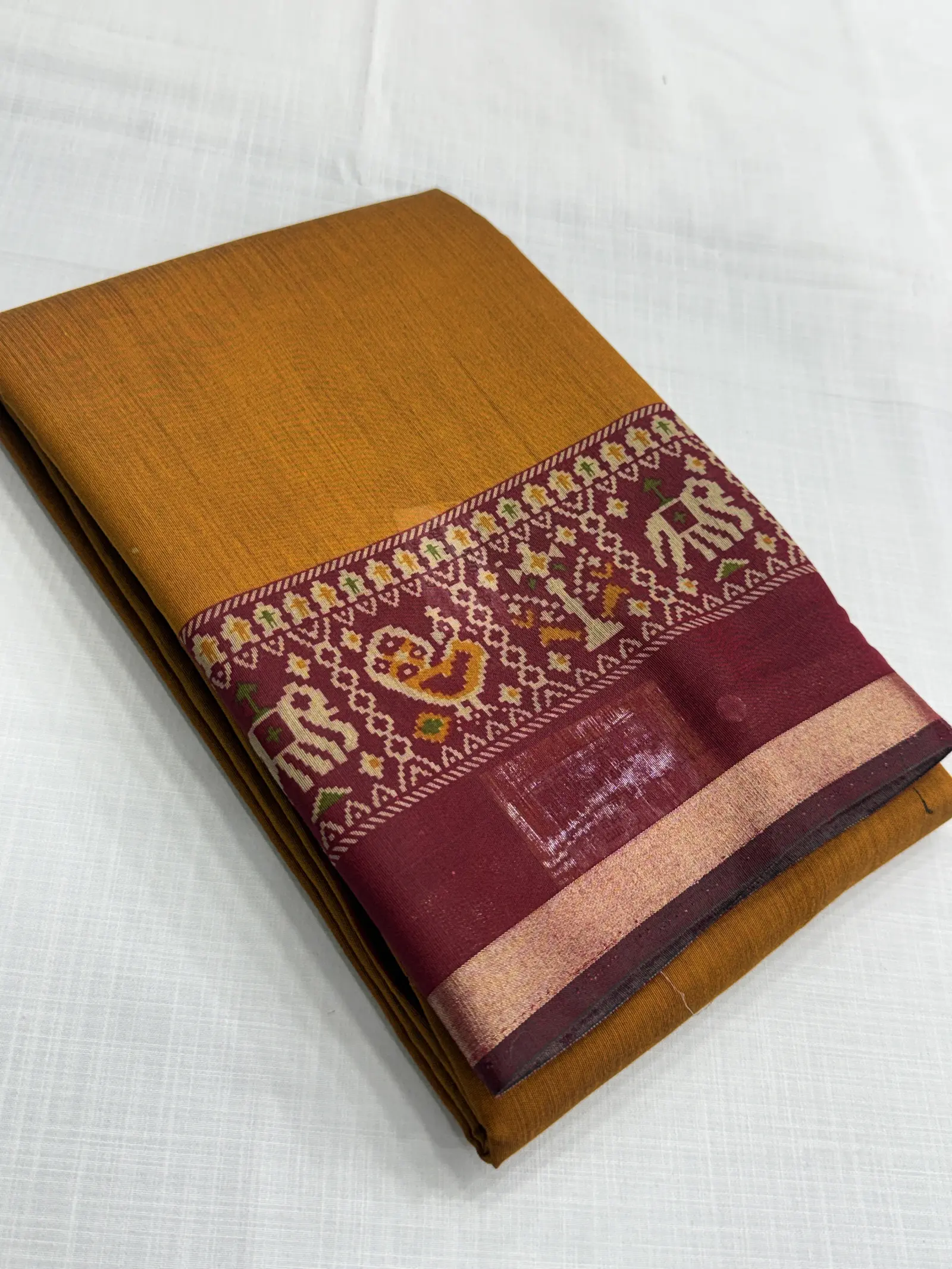 Cotton Saree in Mustard with gold-toned Border