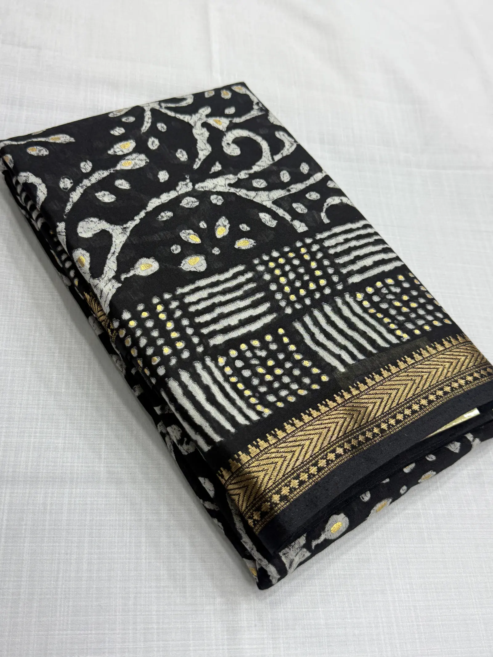 Cotton Saree in Black with gold-toned Border