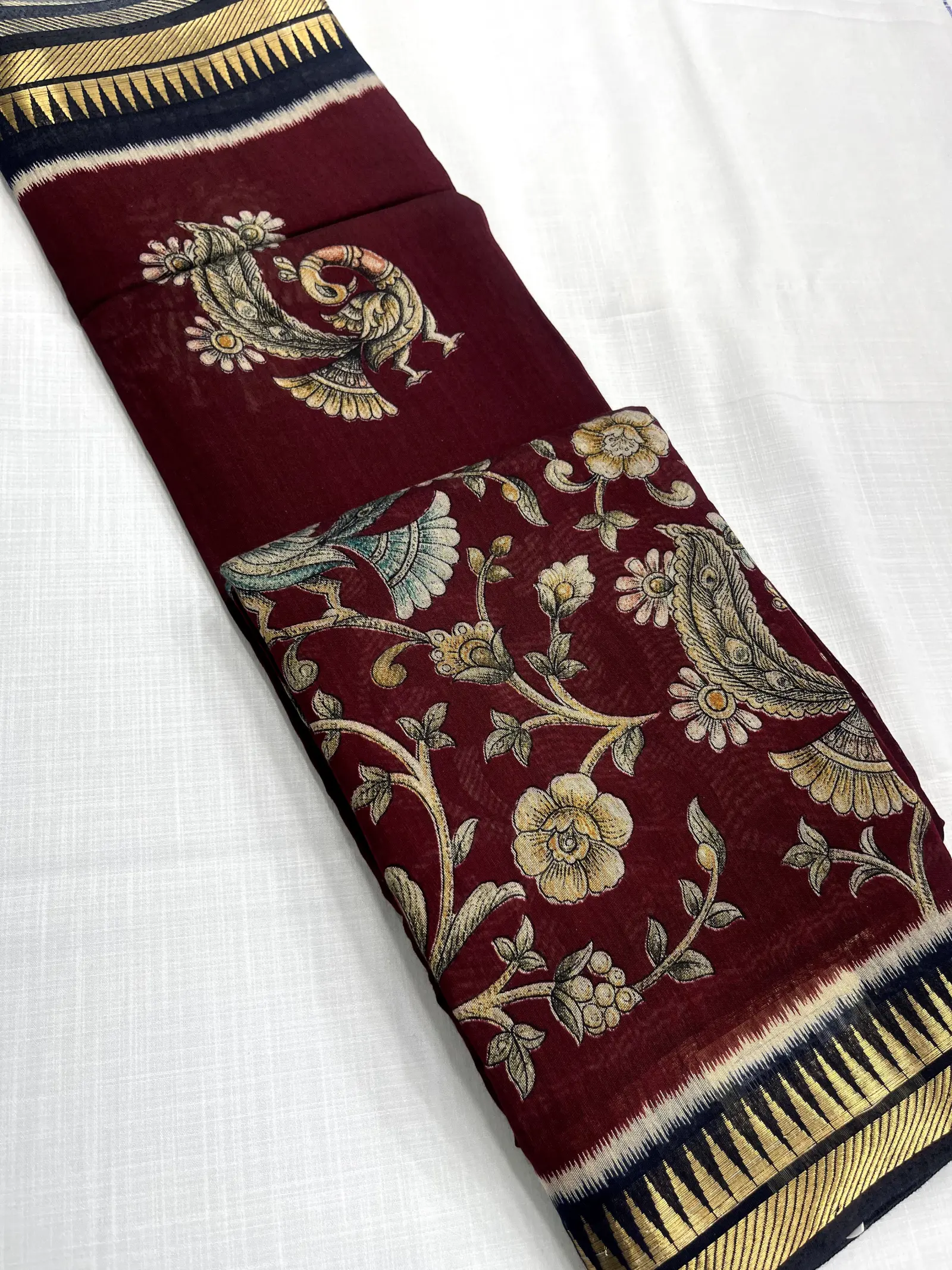 Cotton Saree with Peacock and Floral Pallu (E1096104)